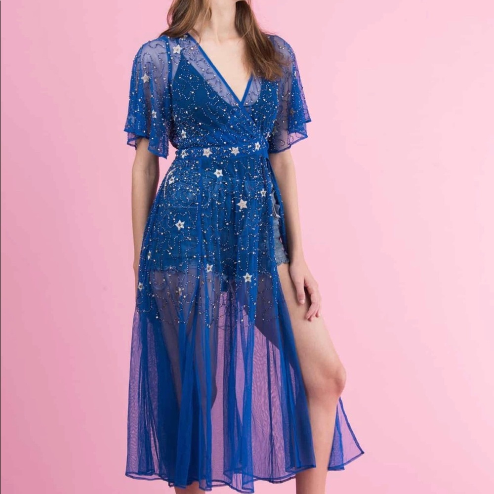 NFC Coachella festival Kimono Stargazer Blue Beaded dress
